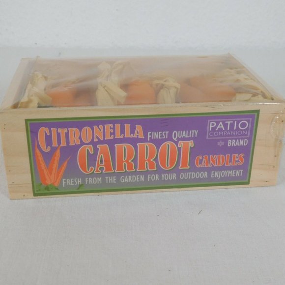 Carrot Shaped Citronella Candles Wooden Box Set of 3 Vegetables Patio Companion - Picture 6 of 9